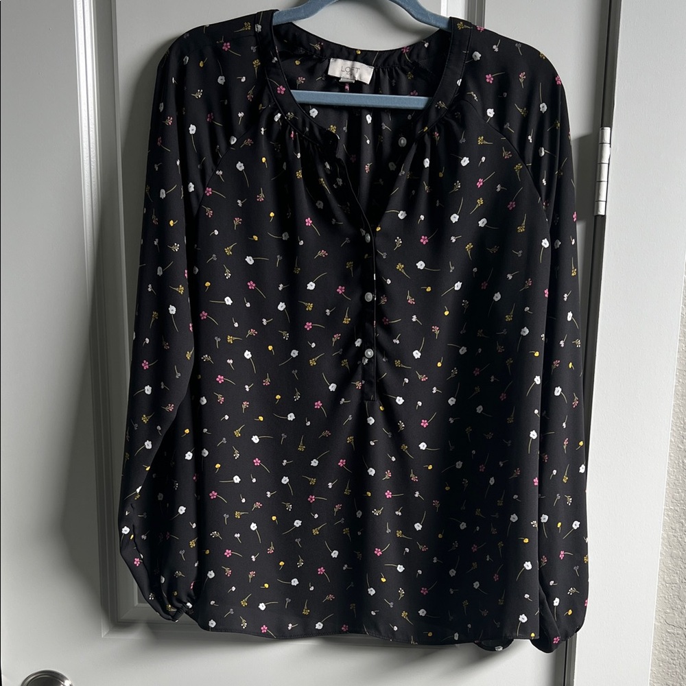 LOFT Brown Floral Long Sleeved Blouse